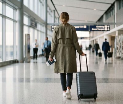 Travelers walking through Incheon Airport arrivals hall